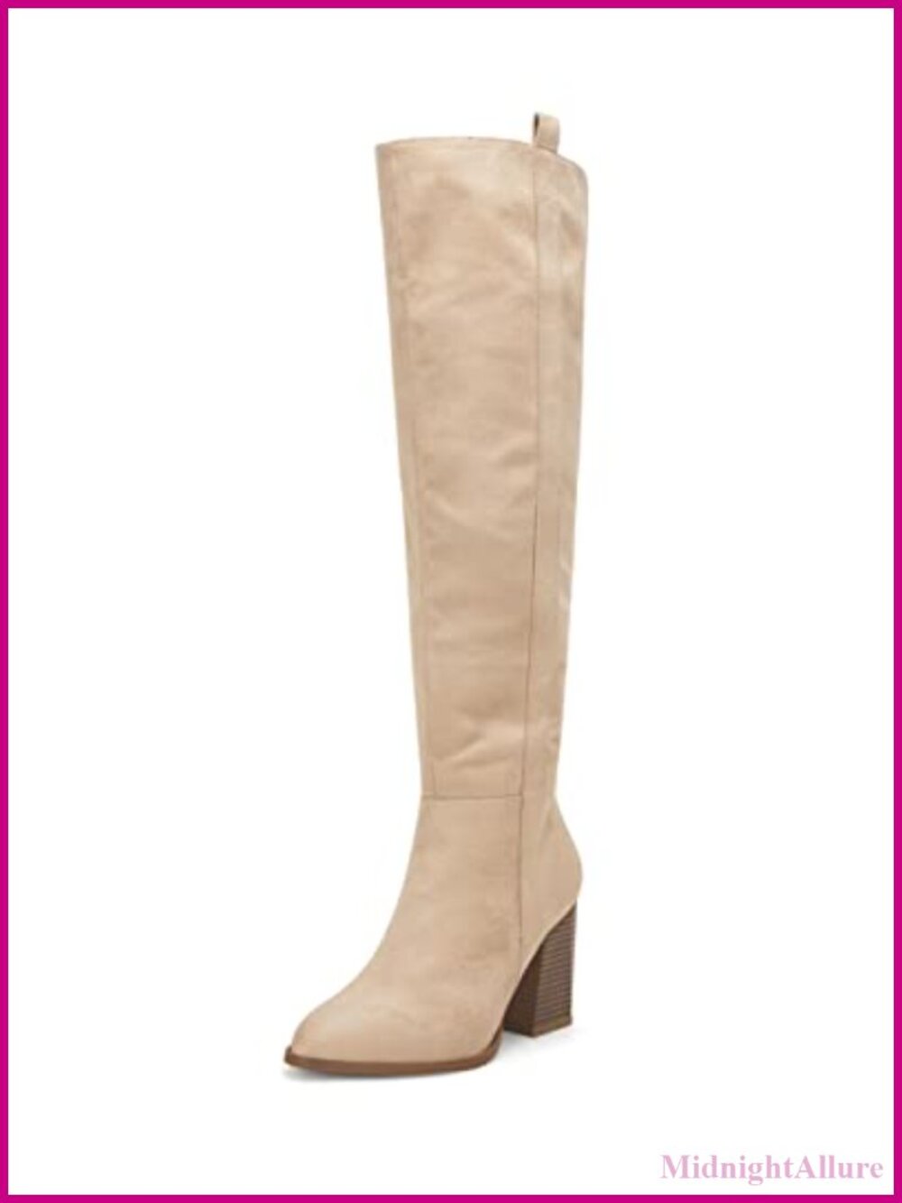 Faux Suede Knee High Boots Chunky Heel Stretch Slip On Winter